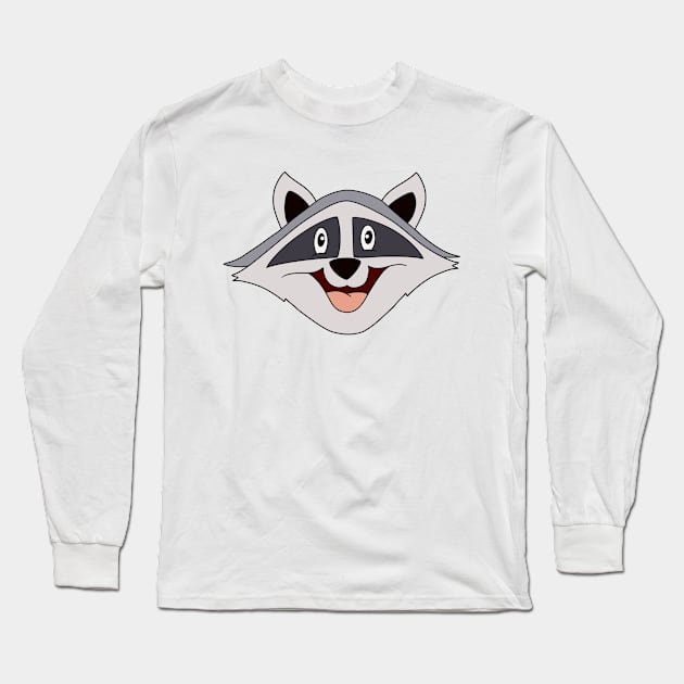 Raccoon funny head, cute animal t shirt, Happy Raccoon face Long Sleeve T-Shirt by PrimeStore